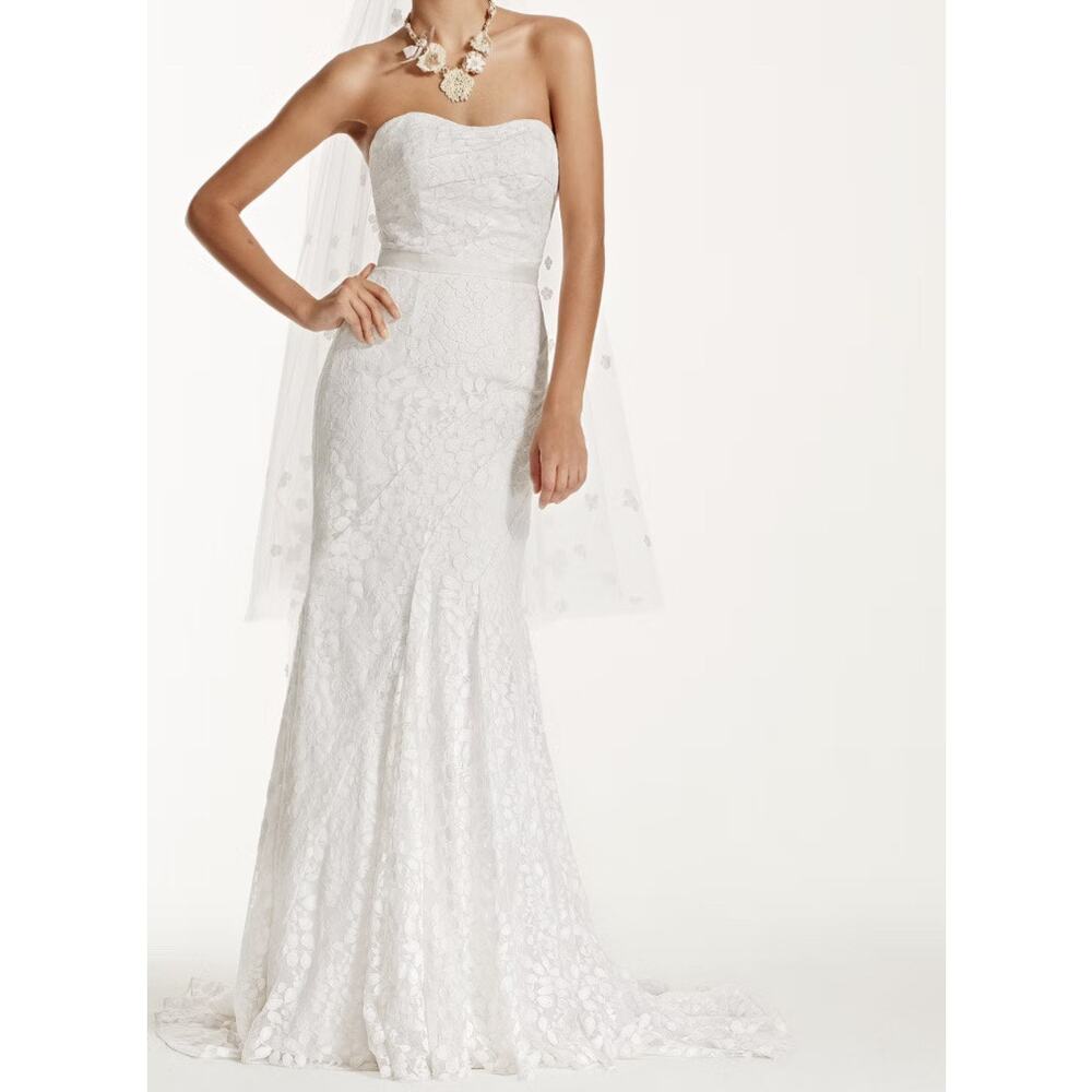 Galina Ivory Strapless Lace Mermaid Wedding Gown Size 12 OP1360